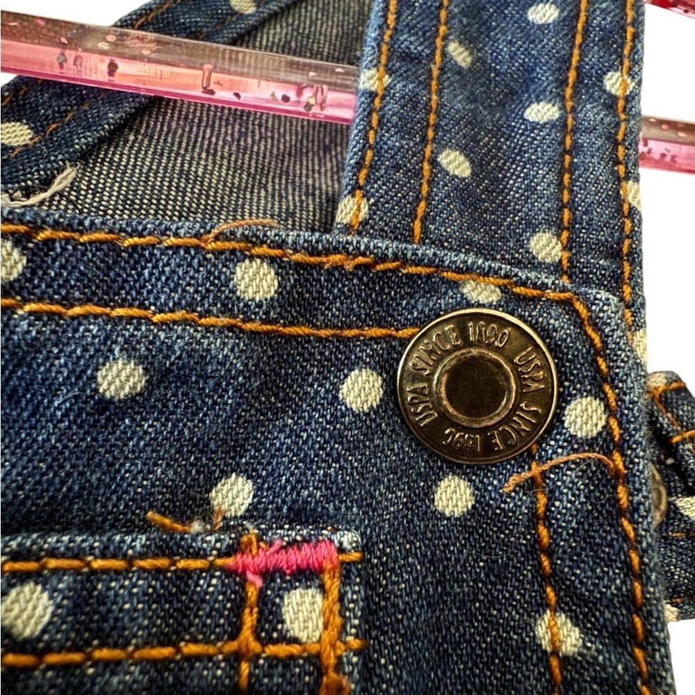 U.S. Polo Girls 12 months Polka Dot Bib Overall Dress Ruffle Hem Dark Wash Denim - Picture 2 of 10